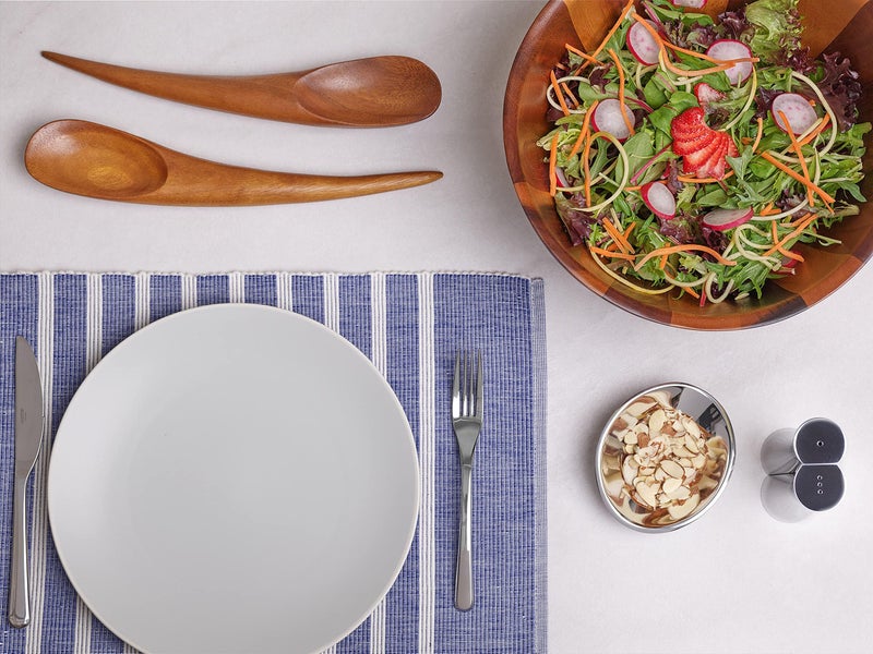 Nambe Braid Round Salad Bowl with Servers - 11â€ Acacia Wood Bowl with Chrome Plated Handles, Decorative Serving Utensil Set for Family Dinners, Parties & Entertaining - Multipurpose Kitchen Essential - Image 4
